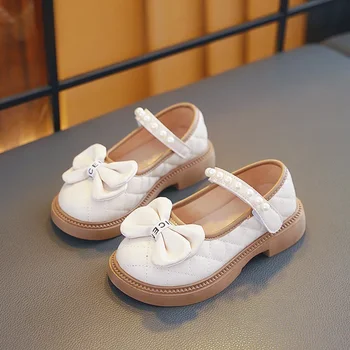 Детски кожени обувки, Пролет-есен, детски обувки Мери Джейн, Модни обувки на плоска подметка с перлата на носа за момичета, единичен обувки за деца 