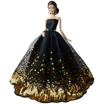 1 Комплект Куклено рокля ръчна изработка на Сватбена рокля на Принцеса Черен Луксозен Дантелен вечерен тоалет Облекло за кукли Барби Аксесоари