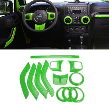 12шт Зелена тапицерия на волана ABS-пластмаса отдушник климатик Аксесоари за интериора Комплекти от капачки, каси за врати дръжки на Jeep Wrangler JK