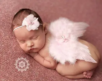 2 бр./компл. Прекрасни крила от ангелското пера + Цветна лента за коса за една фотосесия за малки момичета, аксесоари за коса за новородени, реквизит за снимки