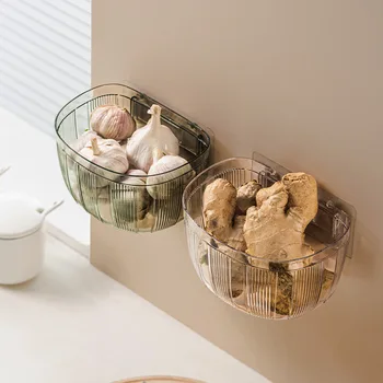 2 бр. пластмасови мини-стенни кошници за съхранение на джинджифил и чесън, органайзер за икономия на място в кухнята и в банята