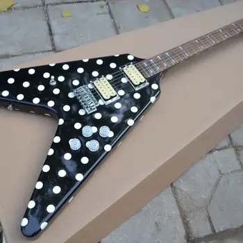 2023 Нова 6-струнен електрическа китара във формата на низ, черно-пълноточков бял корпус, двойно звукосниматель единични въртящи мост, безплатна доставка
