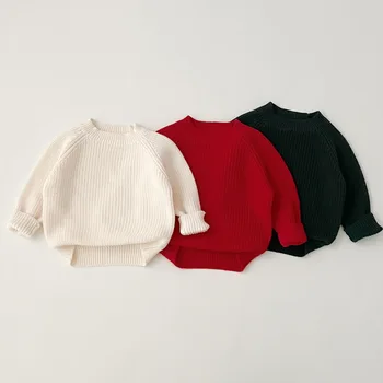 2024 Пролетта Нов детски вязаный пуловер с дълги ръкави за момичета, памук вязаный пуловер за малки момчета, обикновена ежедневни блузи за деца
