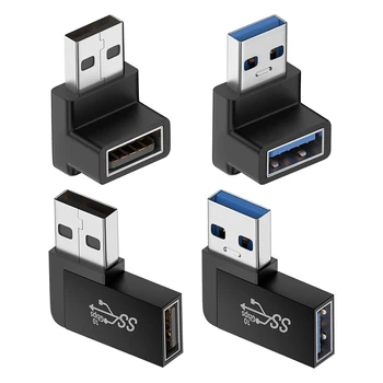 4 Комплекта адаптер USB 3.0 под вертикален ъгъл нагоре и надолу, хоризонтални леви и десни ъгъл Конектор USB удължител между мъжете и жените Здрав