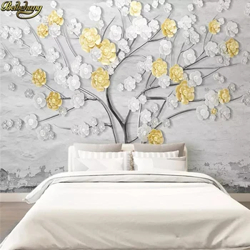 beibehang Потребителски тапети стенопис 3d красиво бяло злато триизмерно слива релеф, хол, спалня papel de parede