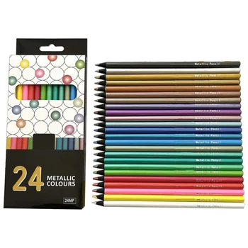 F3MA 24 Цветни Метални Цветни Молив Черен Цвят, Дървени Моливи За Рисуване, Комплект Моливи за Рисуване, Художествени Моливи за Деца И Възрастни