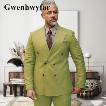 Gwenhwyfar, Нов Модерен Мъжки Двубортный Костюм Със Специални Джобове, Светло Зелено Сватбен Костюм За Кума От 2 теми, яке С Черни