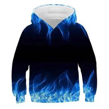 Hoody с качулка blue Flame за момчета, пуловер с качулка с 3D цифрово огнена принтом, есенни смешни ежедневни блузи 2023 година, градинска облекло