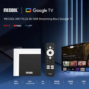 MECOOL Google TV Box KM7 ПЛЮС 2 GB DDR4 16 GB Android 11 Сертифициран Google 4K Amlogic HDR10 2,4 G / 5G WIFI Конзола най-Новият TVBOX
