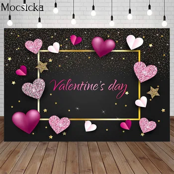 Mocsicka Розов фон с формата на сърце любов, звезди, Златен блясък, Черен Фон за снимки, декоративни подпори за Романтична партита
