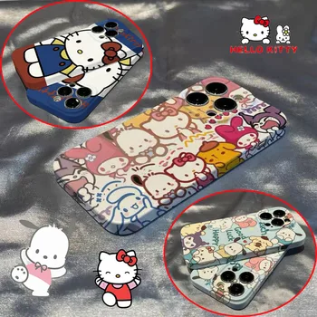 Sanrio Hello Kitty Лъскав Калъф с Повърхност за iPhone 14 Pro 13 12 11 Pro Max Plus XR Case Защита на Обектива Приятна На Допир Капак