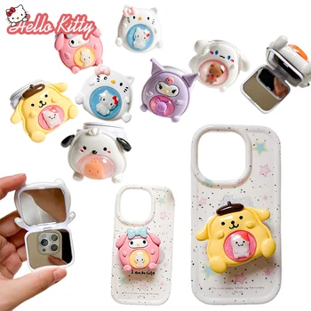 Sanrio Hello Kitty Поддържа Рамката за разширяване на мобилен телефон Скоба за пръстите Сгъваем Сладък Cartoony Притежателя Пръстени Поставка за огледала Универсална