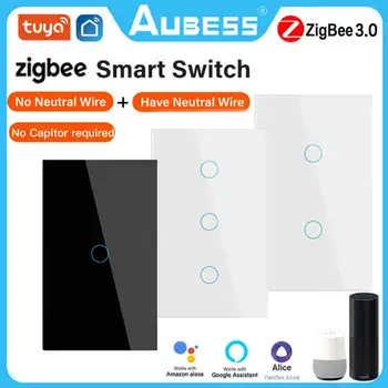Sasha Zigbee Smart Switch Single/zero Пожар Универсален Прекъсвач на Светлина за Smart home 1/2/3 Работи За Алекса Google Home