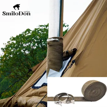 SmiloDon 5 м * 5 см Самодельная палатка Печка Огнеупорна Регулируема лента изолация с 2 скоби Огнеупорна тръба Тъкани от стъклени влакна Аксесоари