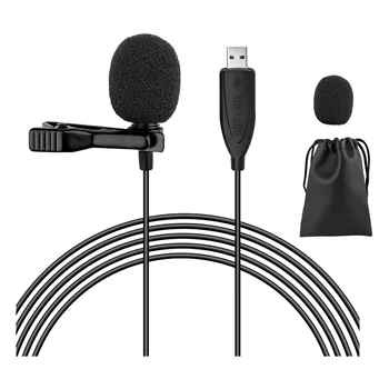 USB микрофон Петличный Черно 6,6 Фута Микрофон за КОМПЮТЪР, Ненасочено Кондензаторен Петличный Битумен микрофон за компютър, Mac, лаптоп