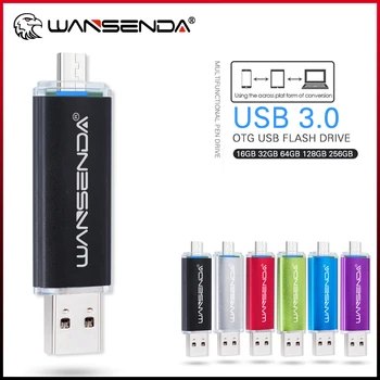 WANSENDA USB 3.0 Флаш Памет 16 GB 32 GB 64 GB 128 GB, 256 GB OTG 2 В 1 Стик Външен Диск microUSB Стик за Система Android
