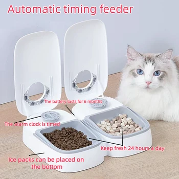 Автоматичен фидер на домашни любимци, интелигентен опаковка храна за котки, опаковка на влажна и суха храна, купа с таймер, Автоматичен фидер за кучета и котенков, 2-те хранения на ден за котки