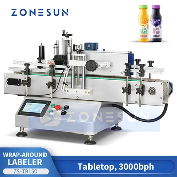 Автоматична машина за поставяне на етикети, кръгли бутилки ZONESUN ZS-TB150 от пластмаса стъкло, Козметична бутилка за напитки, банката за хранителни продукти, Залепваща опаковка