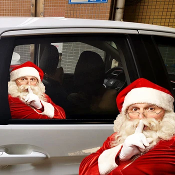 Автомобилни стикери Дядо Коледа творческа обстановка, винил върху стъклото на прозореца на колата, Дядо Коледа отдясно на Дядо Коледа в ляво, украса кола