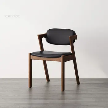 Американски трапезни столове от масивно дърво, с гръб, Скандинавски стол за кафе за отдих и почивка, Домашен кът, стол, мебели за стая, Модерна Трапезария по поръчка