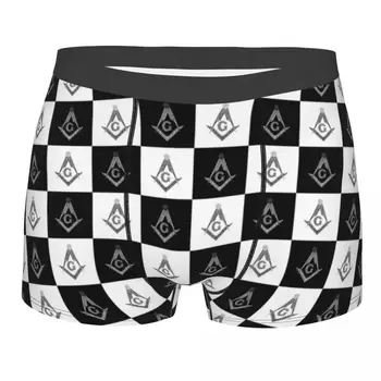 Боксови шорти Freemason в черно-бялата клетка с шарени Homme, бельо за масоните с 3D-принтом, колан-гащи, меки гащи