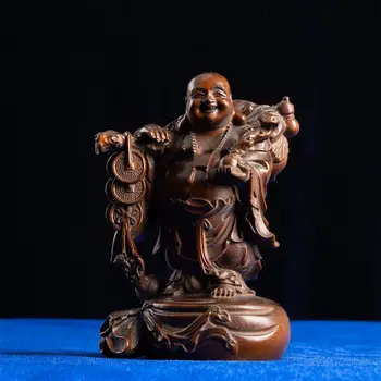 Весели дървена статуетка на Буда: символ на просперитет, статуетка, ръчно изработени, който привлича парите, идеалното декоративно допълнение за дома