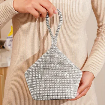 Вечерна дамска чанта с кристали, блестящи в чантата си за бала, триъгълен дизайн клатч за сватбени партита