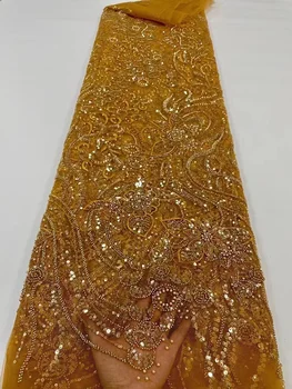 Висококачествени златни мъниста, ръчно изработени Тюлевое дантела Нигерийская Лейси плат 2022 Африканска Френска Дантела, бродерия за една вечерна рокля