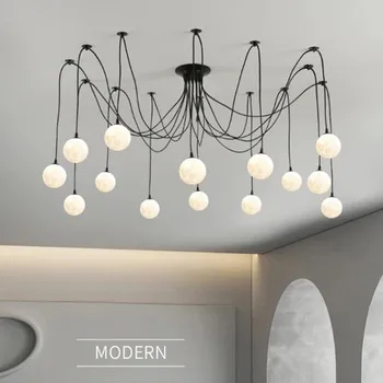 Висящи лампи Nordic Полилей Planet-паяк за хол, спалня, бар, домашен интериор, черно-бял окачен лампа с топка
