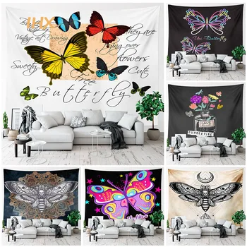 Гоблен с пеперуди, окачена на стената, Естетичен декор, Пъстра пеперуда, Мол, Голям стенен Гоблен, декорация на спалнята в стил хипи
