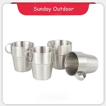 Градинска чаша с двойни стени от неръждаема стомана и удобна широка дръжка за къмпинг и туризъм