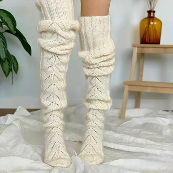 Дамски възли чорапи, обикновена чорапогащи над коляното, есен-зима, топли дълги чорапогащи Calcetines