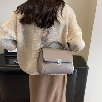 Дамски чанти от изкуствена кожа, луксозен дизайн, bag-чанта с квадратна основа, широка презрамка, чанта през рамо, лесна чанта за момичета-тоут