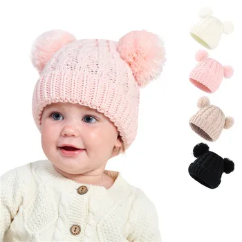Детска есенно-зимна шапка, топла шапка за новородено, детска шапчица-бини, обикновена Меки възли шапки за малки момичета и момчета