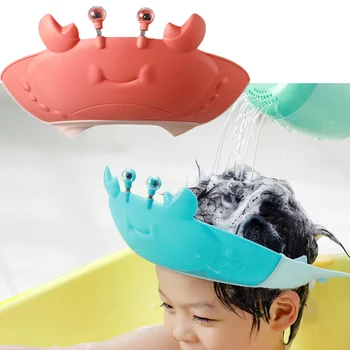 Детска шапка с шампоан, Детска мека мультяшная шапка за миене на коса, Регулируем шапка за душ, защищающая очите, ушите, непромокаеми шапки за защита на косата