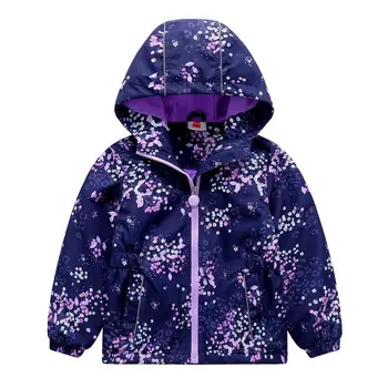 Детски връхни дрехи, якета за момичета, модни детски палта с лилаво цвете, двуслойни флисовые windbreakers, водоустойчив дрехи
