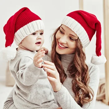 Детски зимни шапки за новородени момчета, вязаная на една кука шапчица за новородено момичета, шапка за родители и деца, аксесоари за деца, Коледна шапка