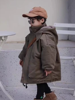 Детски плюшен яке, удебелена есенно-зимни дрехи с дълъг подплата 2023 Зимно детско палто Пуховик