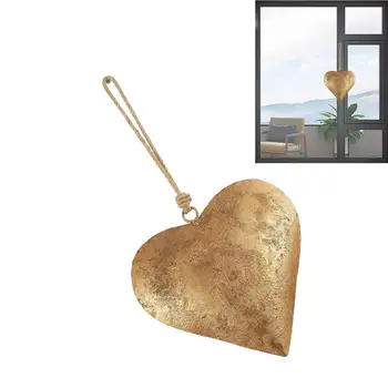 Драперия в старинен стил, Iron украшение във формата на сърце с златни антични гарнитури и камбана във формата на сърце, Винтажное стенно изкуство под формата на метални сърца