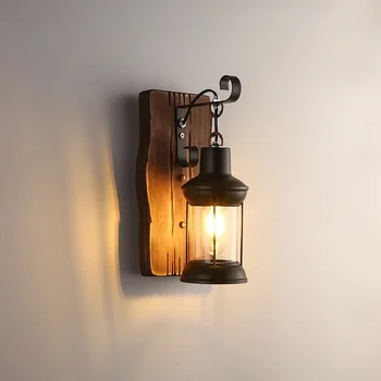 Дървен стенен лампа за хол Дървени led кафе-бар, Нощно шкафче за спалня, начало декор в индустриален стил, Стенни осветителни тела