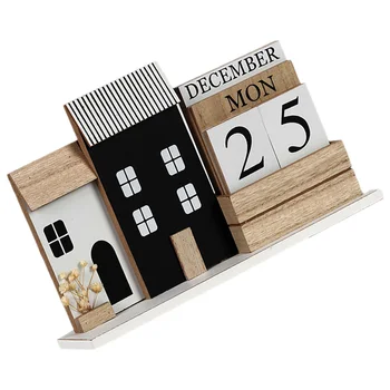 Дървена настолен календар (30 * 6 * 19 см) За дома Вечен Дом Луксозен блок на показване на датата