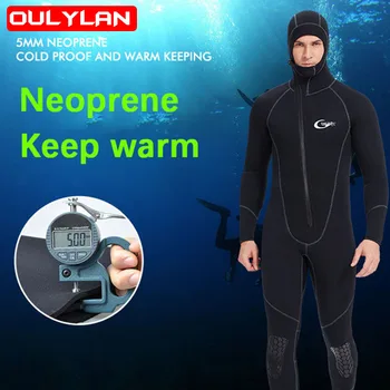 Едно парче неопрен с качулка на цип отпред, 5 мм неопреновый водолазный костюм за гмуркане, сърф, подводен бански костюм за мъже