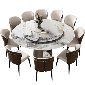 Елитен каменна маса Италианска луксозна кръгла маса за домашно модерен прост ярък кръгла маса.