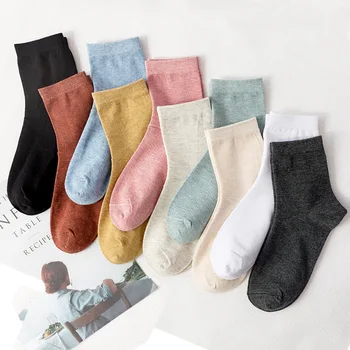 Есенно-зимни дамски обикновен раиран удобни памучни чорапи за отдих, спортни чорапи за скейтборд средна дължина