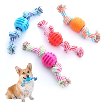 Играчка за домашни кучета памучен въже с двоен възел топката е Устойчив на укусам играчка за почистване на зъбите на топка за домашни любимци