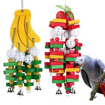 Играчка За птици-папагали Играчка-люлка за Птици с Цветни Дървени Мъниста гроздове банани и ябълки на Вълнообразни попугайчиков Неразлучников играчки за птици