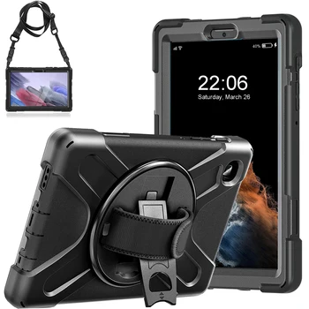 Калъф за Samsung Galaxy Tab A7 Lite 8,7 см SM-T220/T225/T227 пълен размер Защитен калъф с поставка и каишка за ръка Черно