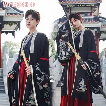 Китайски копринен халат, древен рицар Ханфу, мъже, жени, кимона aldult, фехтовач ханфу, традиционен ретро етнически танцов костюм за cosplay