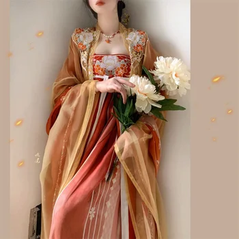 Китайското рокля Hanfu, карнавальное рокля фея за cosplay, бродирани Древния костюм, Розова рокля фея със свободни ръкави, елегантна жена танцово рокля