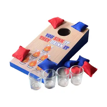 Клубна играчка, за да хвърлят царевица, дървена дъска за ези-царевица с 4 чаши, преносими игра за части от поредицата, Интерактивна спортна парти с приятели, игра с выпивкой.